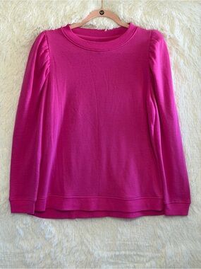Crown & Ivy Womens Puff Sleeve Sweater Size S Pink Barbiecore Preppy Soft Cozy